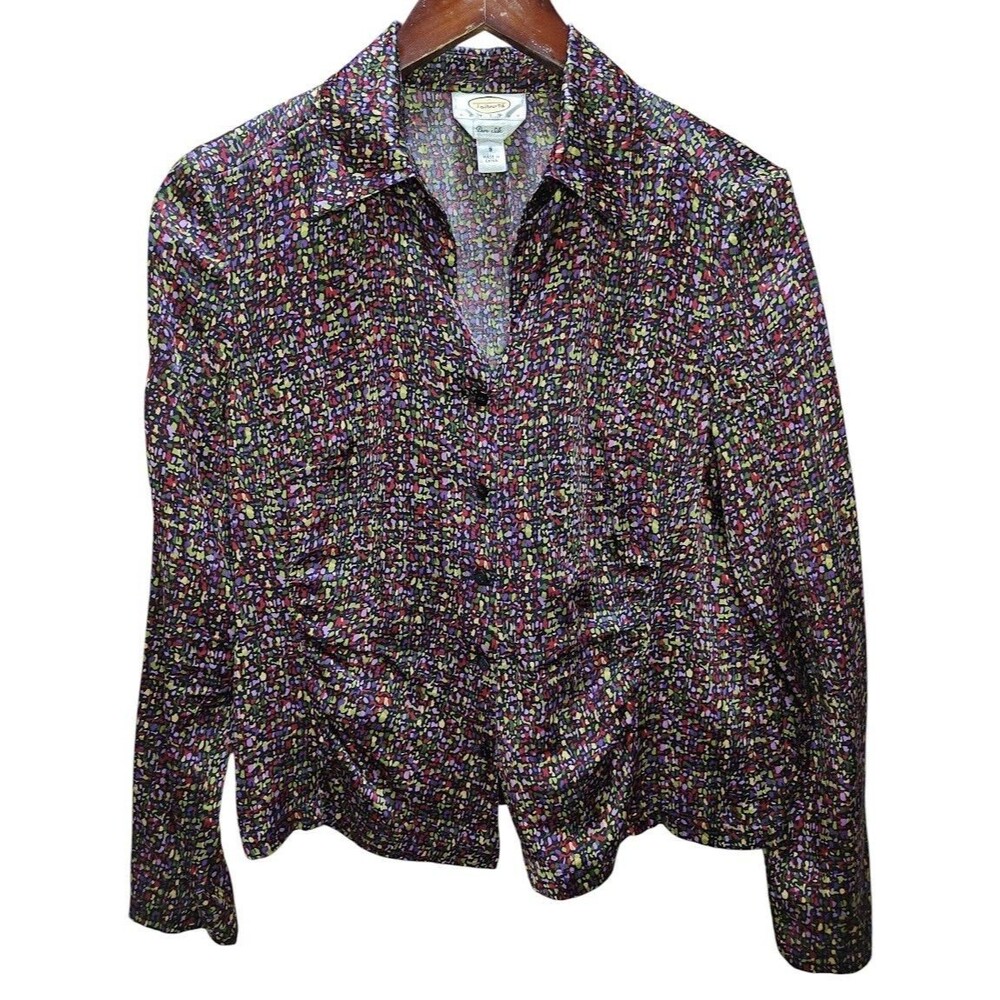 Talbots Petites Silk Blouse 8P Multicolor Abstract Print Button Down Top